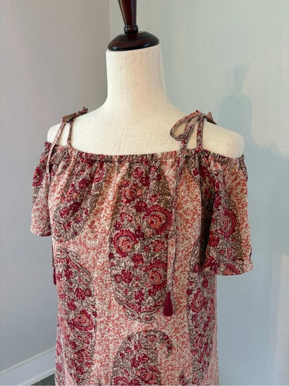 Madewell Silk Cold Shoulder Paisley Print Mini Dress Tassels Size Medium - Picture 3 of 10